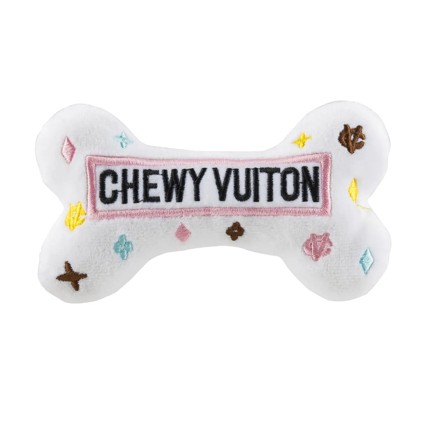 Image of White Chewy Vuiton Bones Squeaker Dog Toy - XL